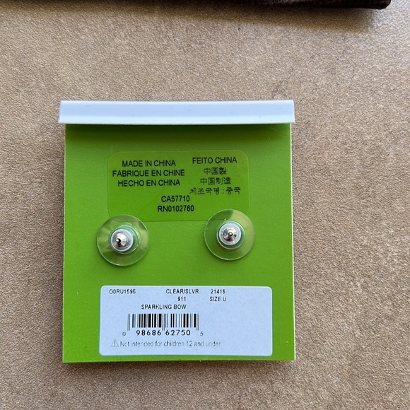 NWT Kate Spade Silver and Crystal Bow Earrings - Picture 3 of 5